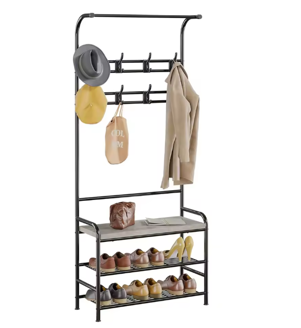 3-in-1 Kapstok met Schoenenrek – Halboom met Bank en 3 Planken