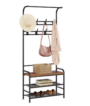 3-in-1 Kapstok met Schoenenrek – Halboom met Bank en 3 Planken