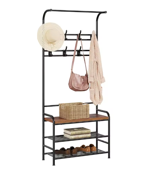 3-in-1 Kapstok met Schoenenrek – Halboom met Bank en 3 Planken