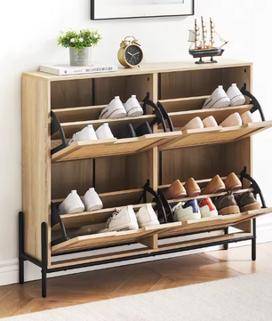 Smalle Rotan Schoenenkast – 4-Klep Schoenenrek voor Entree