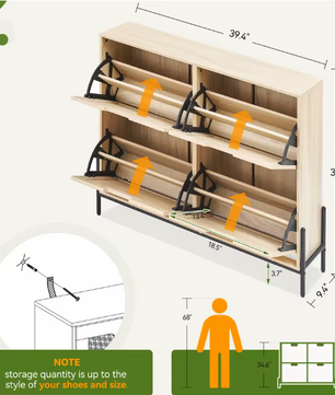 Smalle Rotan Schoenenkast – 4-Klep Schoenenrek voor Entree