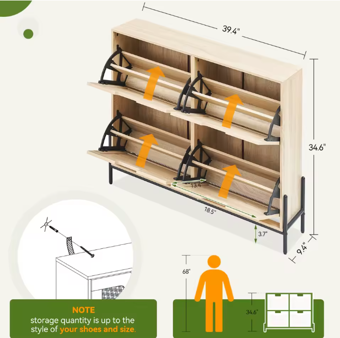 Smalle Rotan Schoenenkast – 4-Klep Schoenenrek voor Entree