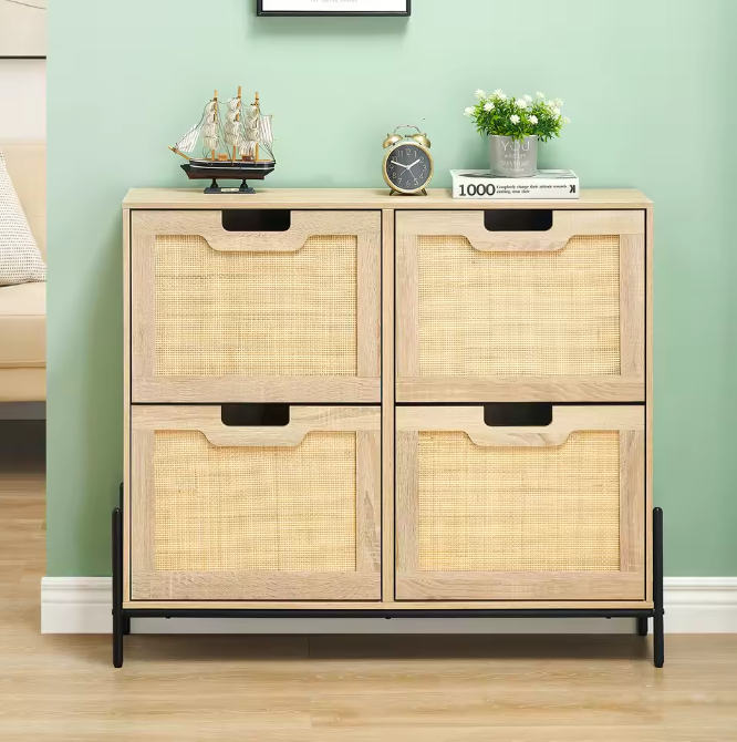 Smalle Rotan Schoenenkast – 4-Klep Schoenenrek voor Entree