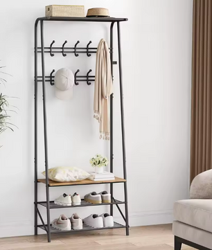 Halboom met Bank en Schoenenrek – Houten Kapstok met 10 Haken