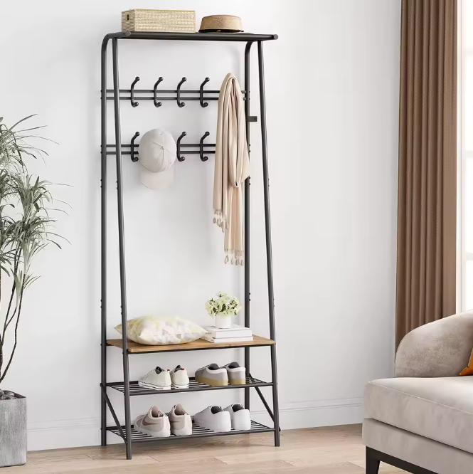Halboom met Bank en Schoenenrek – Houten Kapstok met 10 Haken