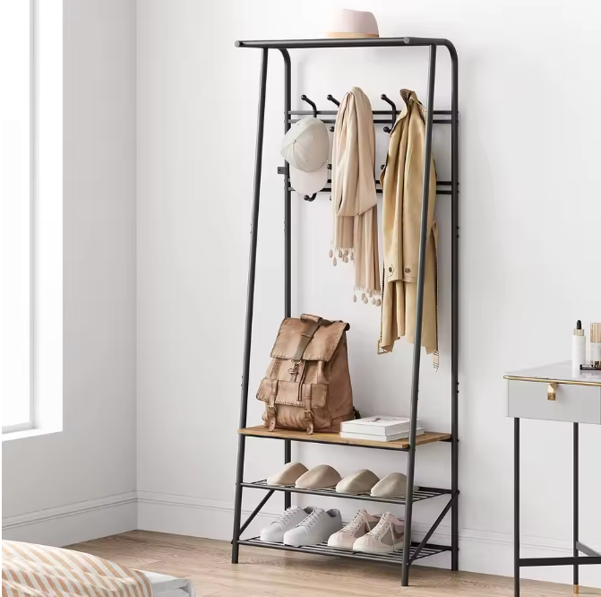 Halboom met Bank en Schoenenrek – Houten Kapstok met 10 Haken