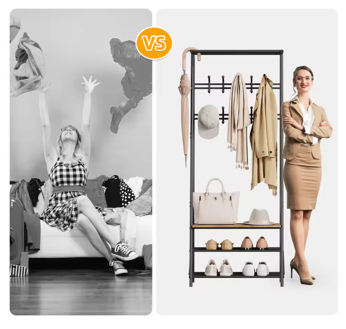 Halboom met Bank en Schoenenrek – Houten Kapstok met 10 Haken