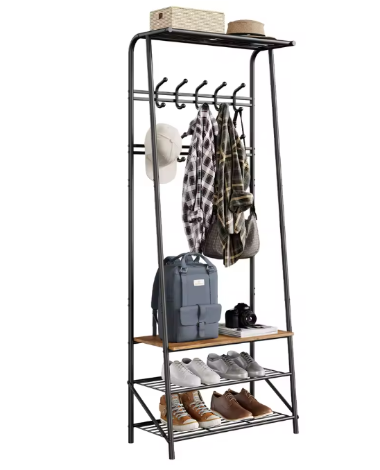 Halboom met Bank en Schoenenrek – Houten Kapstok met 10 Haken