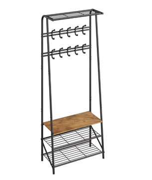 Halboom met Bank en Schoenenrek – Houten Kapstok met 10 Haken