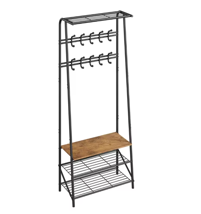 Halboom met Bank en Schoenenrek – Houten Kapstok met 10 Haken