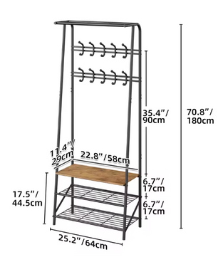 Halboom met Bank en Schoenenrek – Houten Kapstok met 10 Haken
