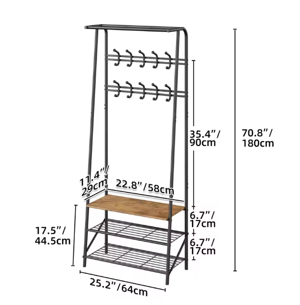 Halboom met Bank en Schoenenrek – Houten Kapstok met 10 Haken