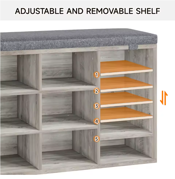Schoenenopbergbank met Zitkussen – Organizer en Opbergrek