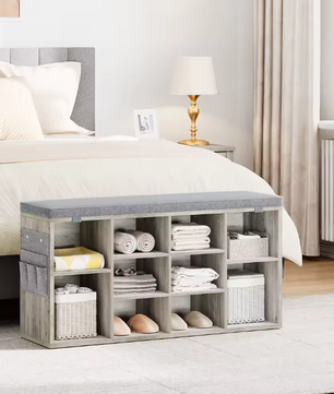 Schoenenopbergbank met Zitkussen – Organizer en Opbergrek