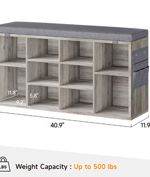 Schoenenopbergbank met Zitkussen – Organizer en Opbergrek