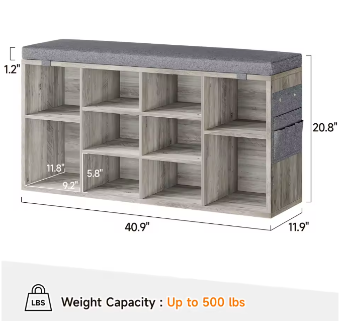 Schoenenopbergbank met Zitkussen – Organizer en Opbergrek