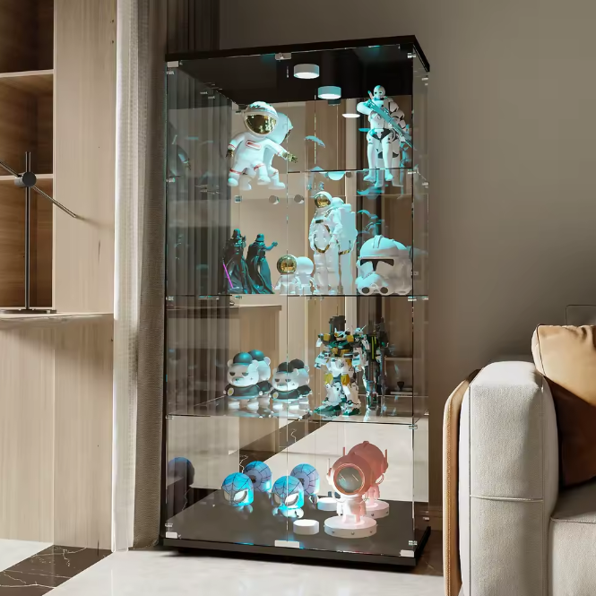 Glazen Vitrinekast met LED en Dubbele Deuren – 4-Lagen Opbergkast