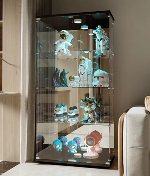 Glazen Vitrinekast met LED-verlichting en Dubbele Deuren – 4 Planken