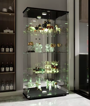 Glazen Vitrinekast met LED-verlichting en Dubbele Deuren – 4 Planken