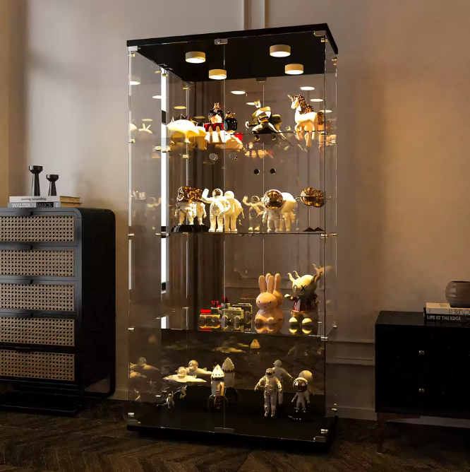 Glazen Vitrinekast met LED-verlichting en Dubbele Deuren – 4 Planken