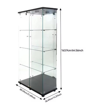 Glazen Vitrinekast met LED-verlichting en Dubbele Deuren – 4 Planken