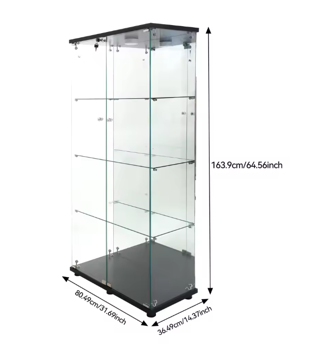 Glazen Vitrinekast met LED-verlichting en Dubbele Deuren – 4 Planken