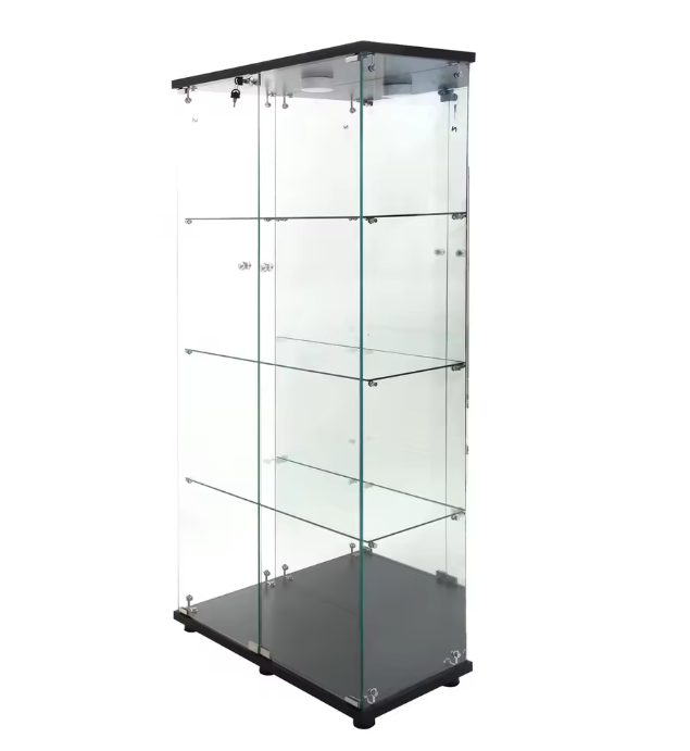 Glazen Vitrinekast met LED-verlichting en Dubbele Deuren – 4 Planken