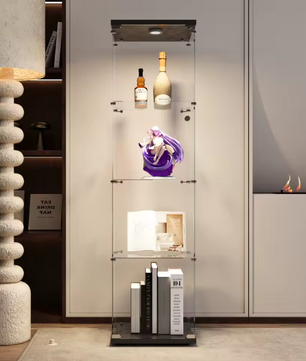 Glazen Vitrinekast met Slot – 4-Laags Displaykast in Zwart