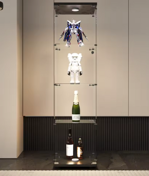 Glazen Vitrinekast met Slot – 4-Laags Displaykast in Zwart