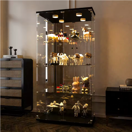 Glazen Vitrinekast met 4 Planken – 8 Opbergvakken en Deur