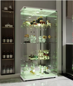 Glazen Vitrinekast met 4 Planken – 8 Opbergvakken en Deur