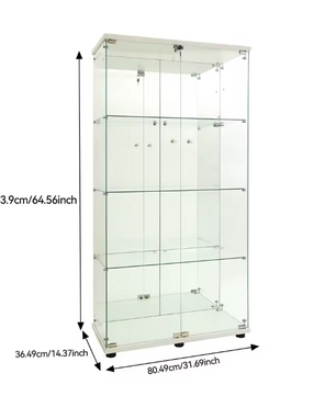 Glazen Vitrinekast met 4 Planken – 8 Opbergvakken en Deur