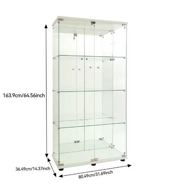 Glazen Vitrinekast met 4 Planken – 8 Opbergvakken en Deur
