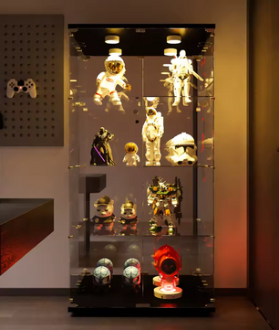 Glazen Vitrinekast met 4 Planken – 8 Opbergvakken en Deur