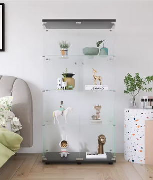 Glazen Vitrinekast met 4 Planken – 8 Opbergvakken en Deur