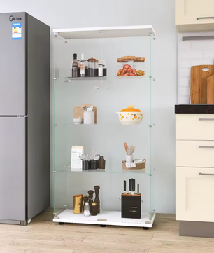 Glazen Vitrinekast met 4 Planken – 8 Opbergvakken en Deur