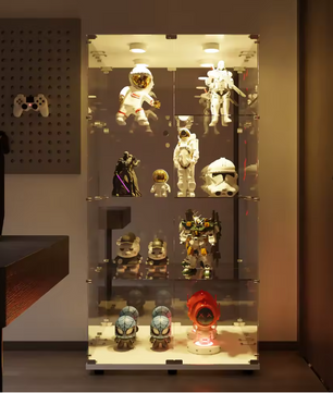 Glazen Vitrinekast met 4 Planken – 8 Opbergvakken en Deur