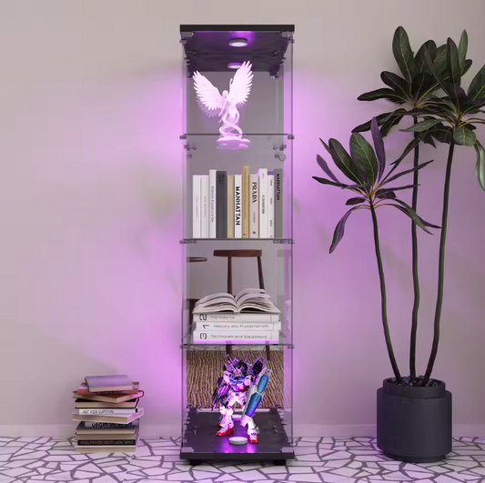 Glazen Vitrinekast met LED en Slot – 1 Deur en 4 Displayniveaus