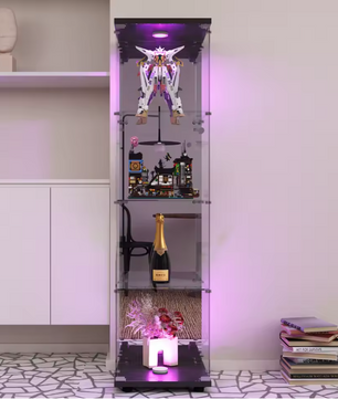 Glazen Vitrinekast met LED en Slot – 1 Deur en 4 Displayniveaus