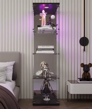 Glazen Vitrinekast met LED en Slot – 1 Deur en 4 Displayniveaus