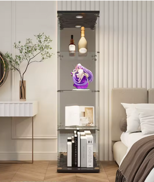 Glazen Vitrinekast met LED en Slot – 1 Deur en 4 Displayniveaus