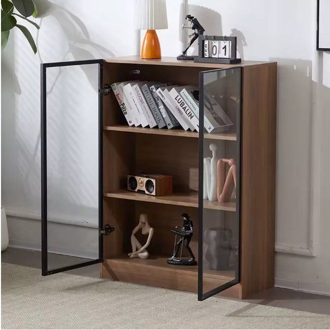 Glazen Vitrinekast met Verlichting – 3-Laags Displaykast in Zwart