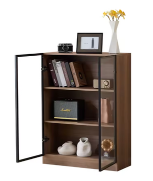 Glazen Vitrinekast met Verlichting – 3-Laags Displaykast in Zwart