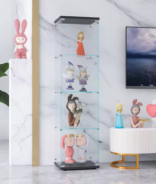 Glazen Vitrinekast met 4 Planken – Hoog Displaymeubel met Deur