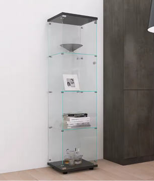 Glazen Vitrinekast met 4 Planken – Hoog Displaymeubel met Deur