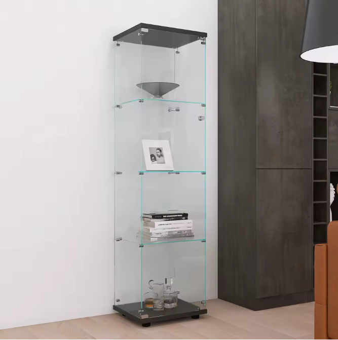 Glazen Vitrinekast met 4 Planken – Hoog Displaymeubel met Deur