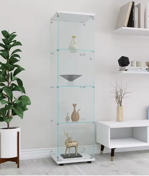 Glazen Vitrinekast met 4 Planken – Hoog Displaymeubel met Deur