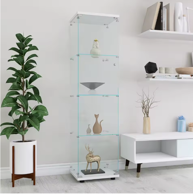 Glazen Vitrinekast met 4 Planken – Hoog Displaymeubel met Deur