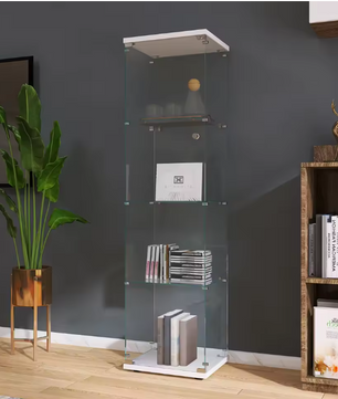 Glazen Vitrinekast met 4 Planken – Hoog Displaymeubel met Deur