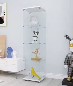 Glazen Vitrinekast met 4 Planken – Hoog Displaymeubel met Deur